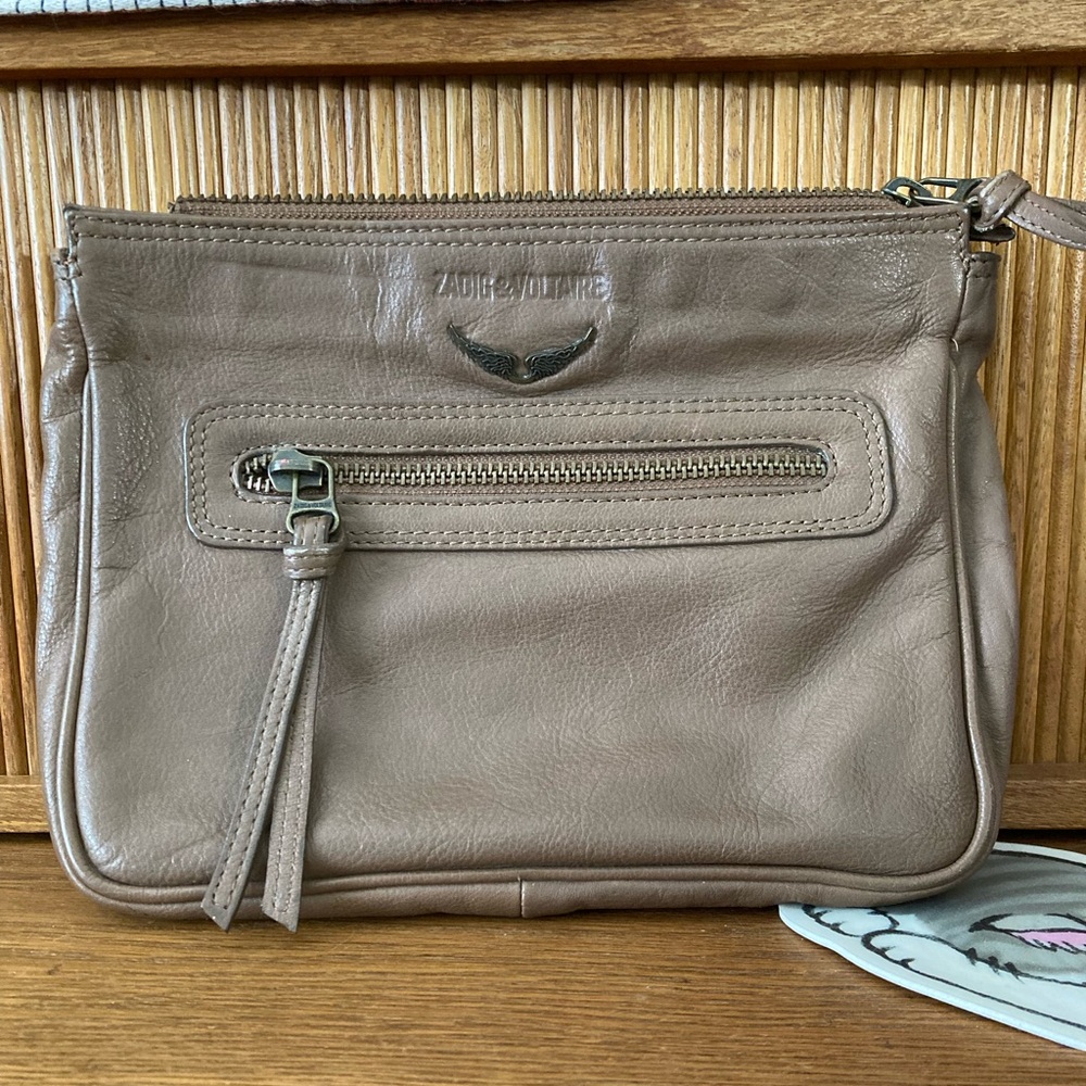 Zadig & Voltaire Taupe Leather Clutch Wristlet